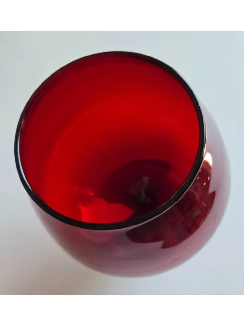 Large Red Glass Brandy Snifter Clear Stem Retro Hippy Decor